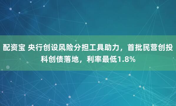 配资宝 央行创设风险分担工具助力，首批民营创投科创债落地，利率最低1.8%